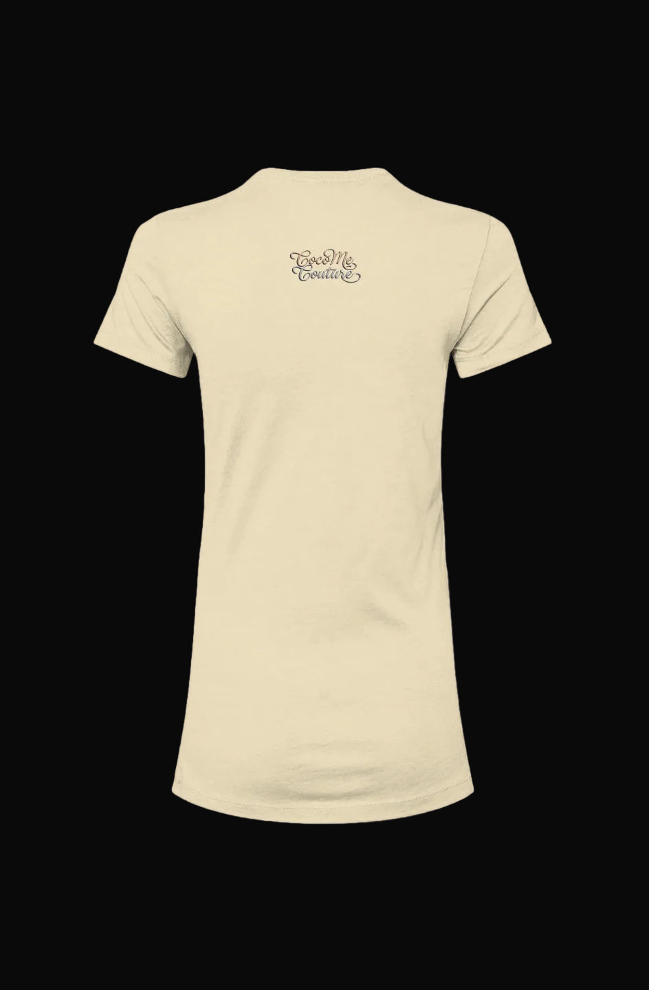 Back view of Breathe Luxury Slim Fit Tee in cream color, showcasing feminine cut and small upper-back graphic, ideal for premium women's fashion lines.