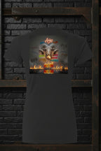 Back view of black Aries zodiac premium heavyweight cotton shirt featuring a ram head and fire graphic.