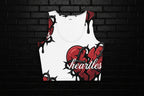 Women's streetwear Heartless Crop Top featuring a red broken heart and thorns graphic on white fabric.