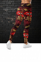 Queens Move In Silence high-waisted premium leggings with graffiti lip art and 4-way stretch microfiber fabric.