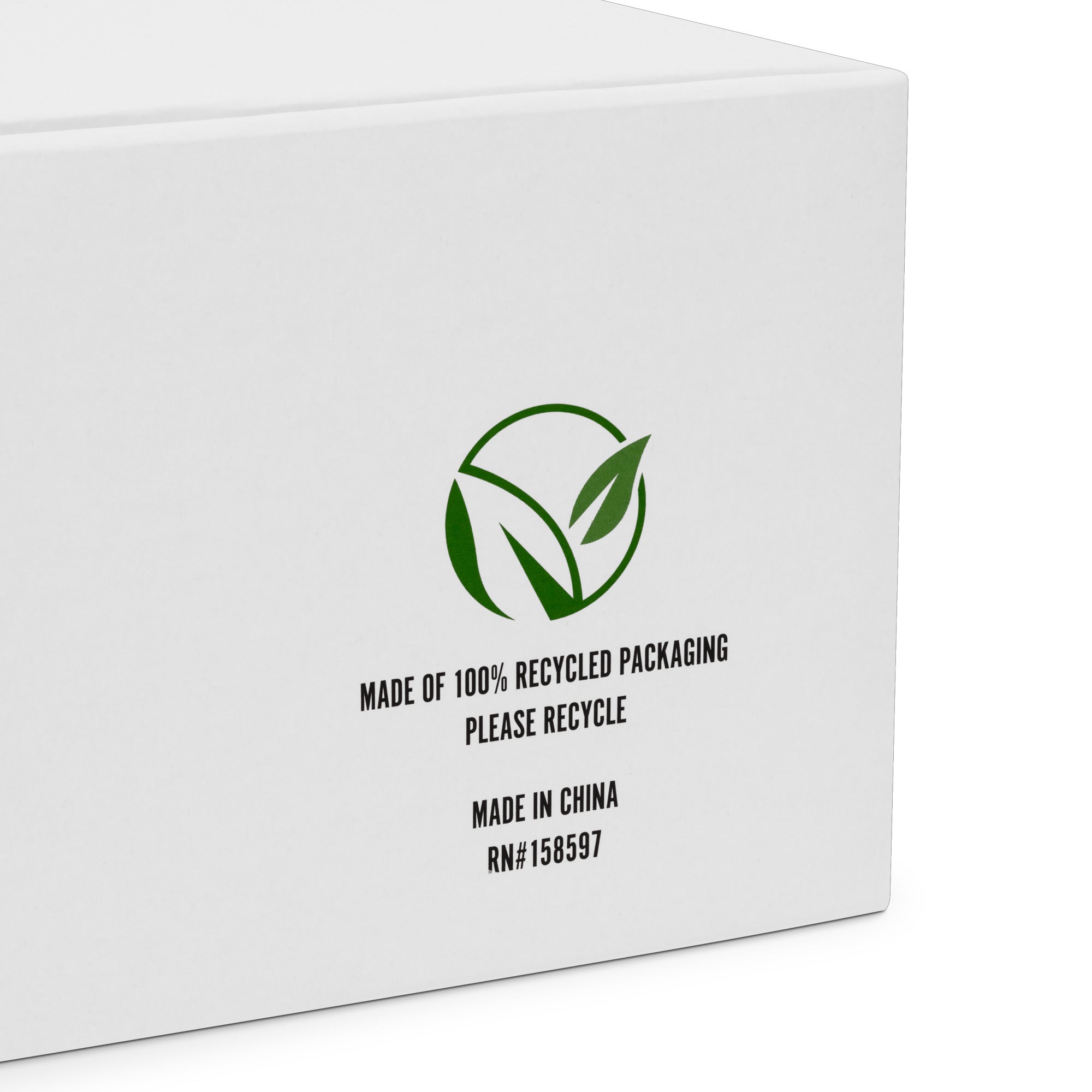 Close-up of white 100% recycled packaging for I Been Her Women's high top canvas sneakers showing eco-friendly labels.
