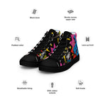 I Been Her women's high top canvas sneakers by Cocome Couture with infographic showing technical features.